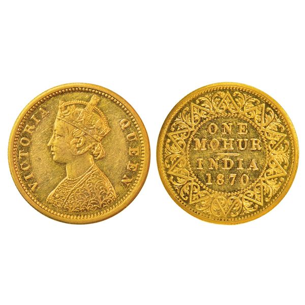 British India: Victoria Queen, gold mohur, 1870, Calcutta mint, Young Bust, reeded edge, Proof Re-st