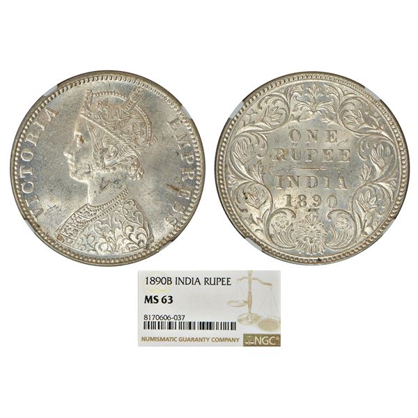 British India: Victoria Empress, silver rupee, 1890, Bombay mint, C2/I/'B' incused, PR 178; GK 566.