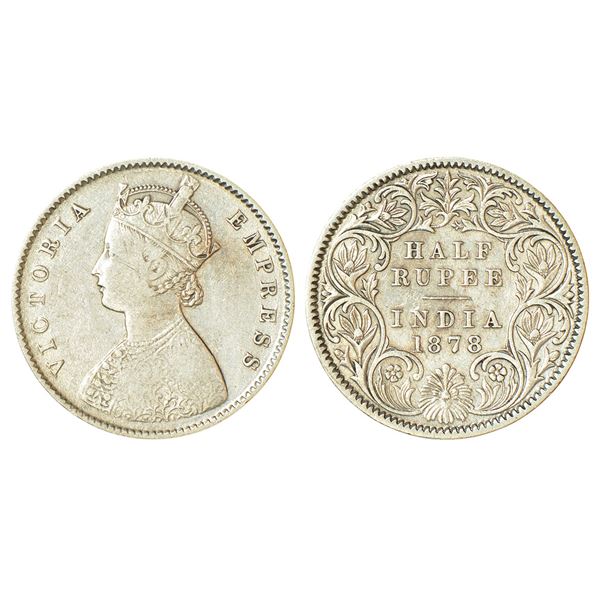 British India: Victoria Empress, silver ½ rupee, 1878, Calcutta mint, A/I/no mint mark, PR 262; GK 6