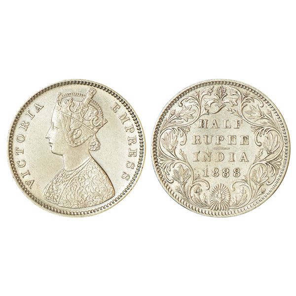 British India: Victoria Empress, silver ½ rupee, 1888, Bombay mint, A/II/no mm, PR 297; GK 638.