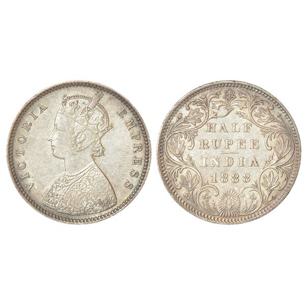 British India: Victoria Empress, silver ½ rupee, 1888, Bombay mint, A/II/no mm, PR 297; GK 638.