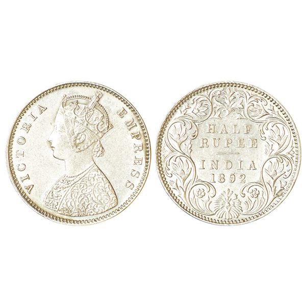 British India: Victoria Empress, silver ½ rupee, 1892, Bombay mint, A/I/'B' incused, PR 302; GK 646.