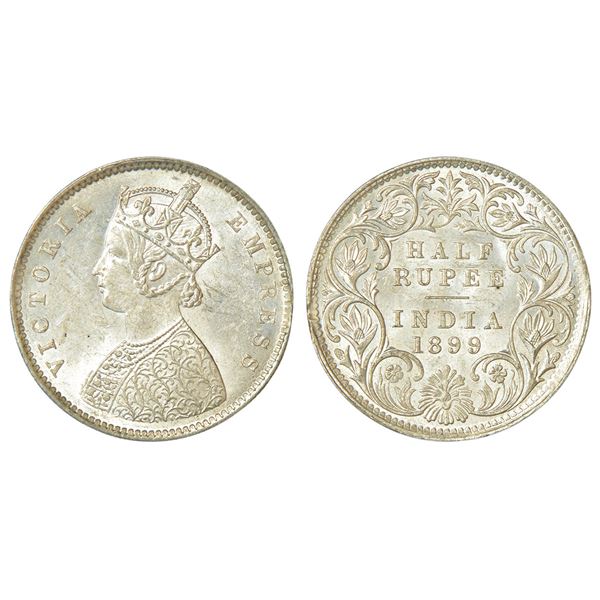 British India: Victoria Empress, silver ½ rupee, 1899, Bombay mint, A/I/'B' incused (inverted),