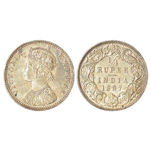 British India: Victoria Empress, silver ¼ rupee, 1897, Bombay mint, C(i)/I/'B' incused, PR 430;