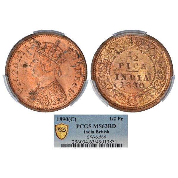British India: Victoria Empress, copper ½ pice, 1890, Calcutta mint, A/I/no mm, PR 722; GK 870.
