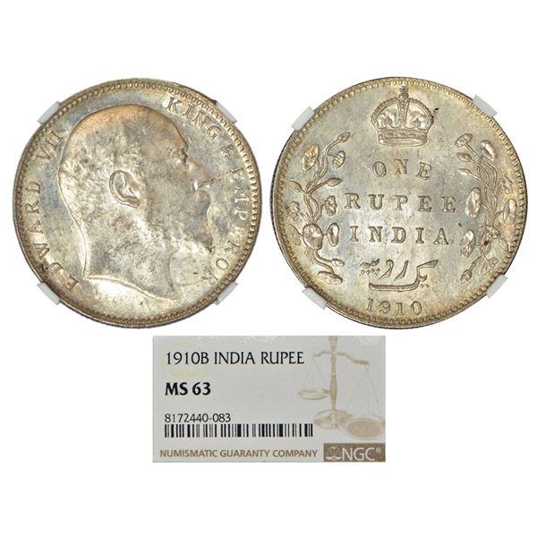 British India: Edward VII, silver rupee, 1910, Bombay mint, 'B' incused and dot, PR 206; GK 956-958.