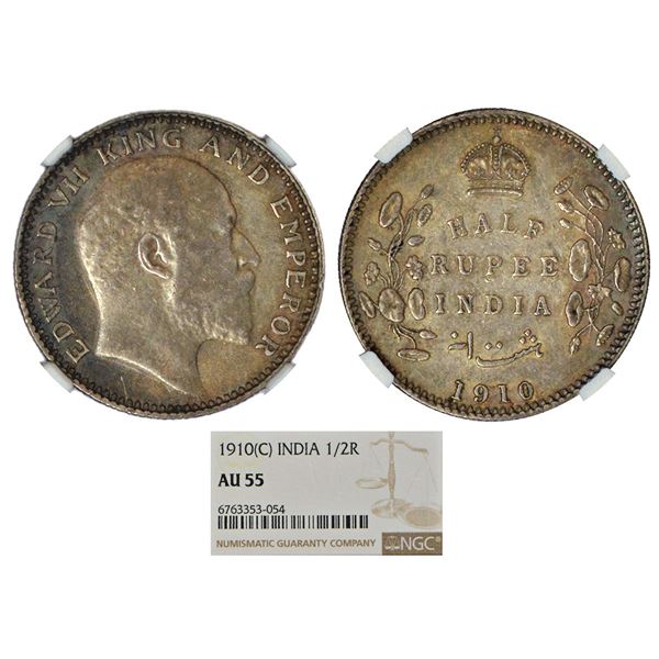 British India: Edward VII, silver ½ rupee, 1910, Calcutta mint, no mm, PR 314; GK 971.