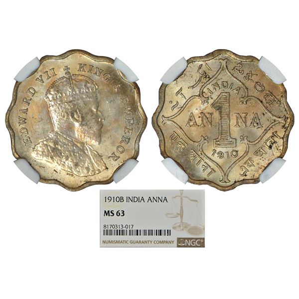 British India: Edward VII, cupro-nickel 1 anna, 1910, Bombay mint, 'B' incused, PR 929; GK 993.