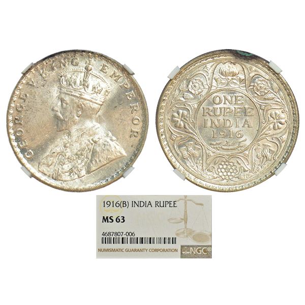 British India: George V, silver rupee, 1916, Bombay mint, dot, PR 222; GK 1034.