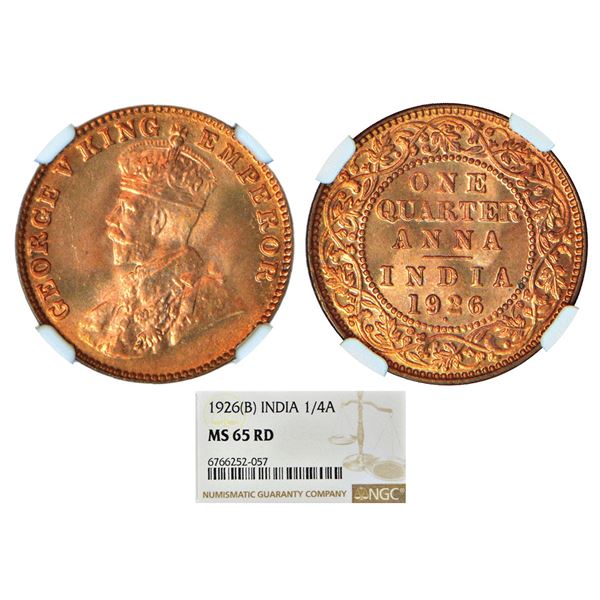 British India: George V, copper ¼ anna, 1926, Bombay mint, dot, PR 679; GK 1183.