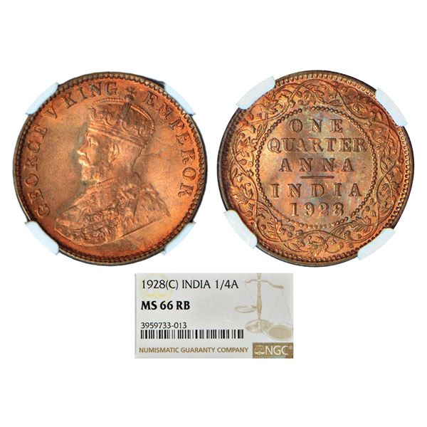 British India: George V, bronze ¼ anna, 1928, Calcutta mint, no dot, PR 669; GK 1188.