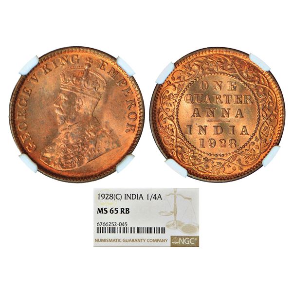 British India: George V, bronze ¼ anna, 1928, Calcutta mint, no dot, PR 669; GK 1188.