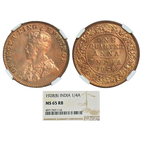 British India: George V, bronze ¼ anna, 1928, Bombay mint, dot, PR 681; GK 1187.