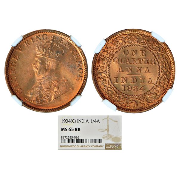 British India: George V, bronze ¼ anna, 1934, Calcutta mint, no dot, PR 674; GK 1194.