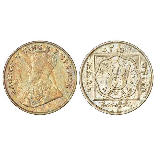 British India: George V, cupro-nickel 8 annas, 1919, Bombay mint, dot, PR 872; GK 1078.