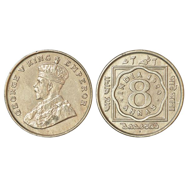 British India: George V, cupro-nickel 8 annas, 1920, Bombay mint, dot, PR 873; GK 1079.