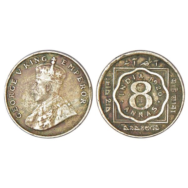 British India: George V, cupro-nickel 8 annas, 1920, Bombay mint, dot, PR 873; GK 1079.