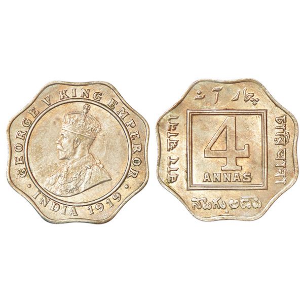 British India: George V, cupro-nickel 4 annas, 1919, Bombay mint, dot, PR 877; GK 1102.