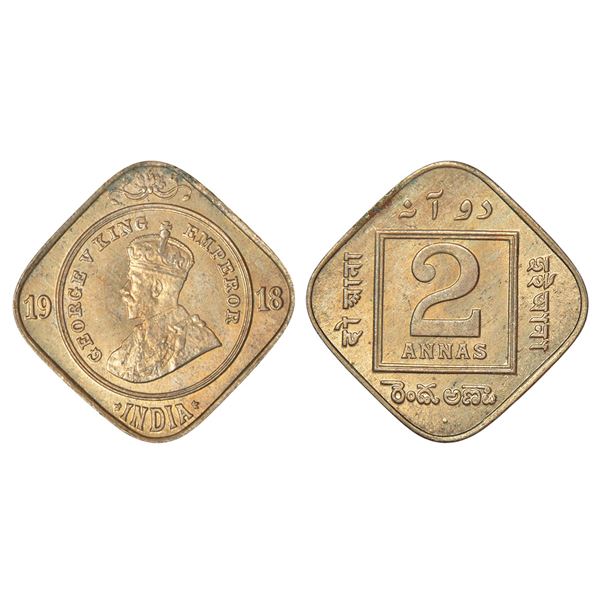British India: George V, cupro-nickel 2 annas, 1918, Bombay mint, dot, PR 894; GK 1119.