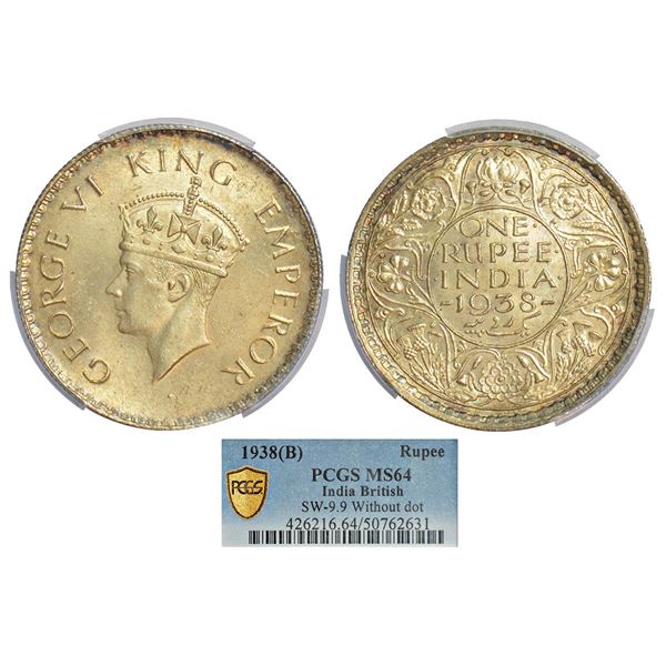 British India: George VI, silver rupee, 1938, Bombay mint, A/I/no dot, PR 233; GK 1254.