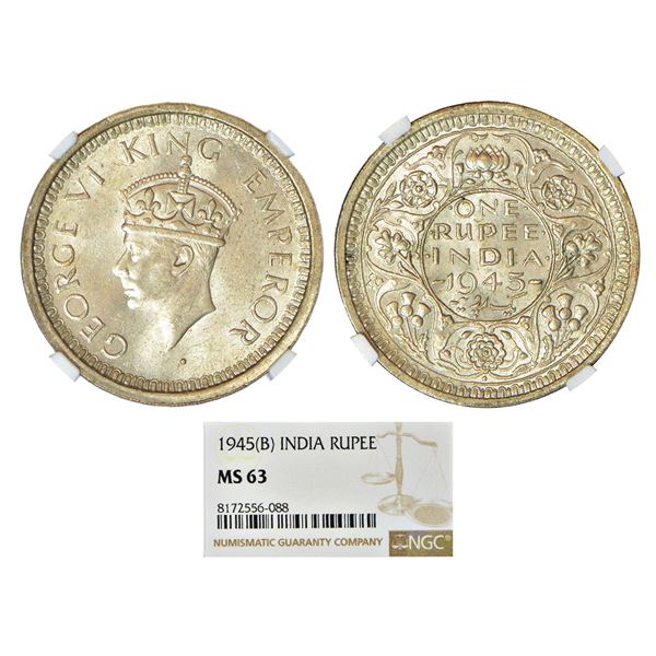 British India: George VI, half silver rupee, 1945, Bombay mint, D/II/dot, normal 5, PR 246; GK 1286.