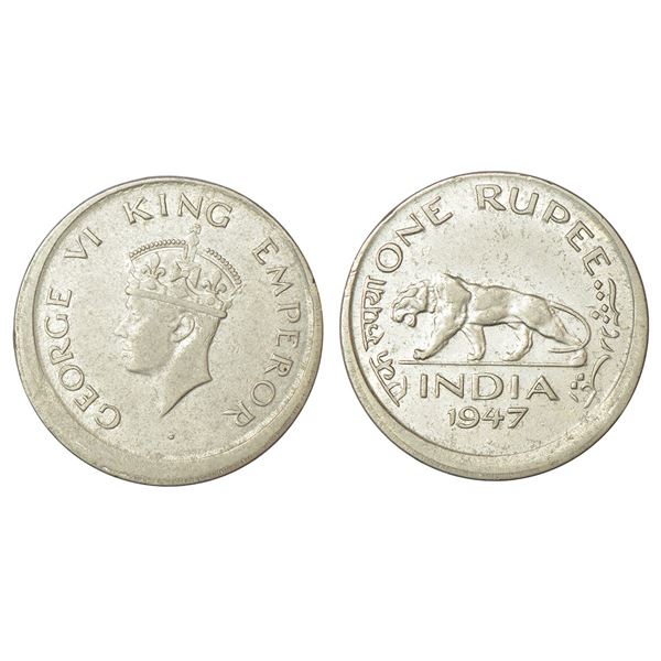 British India: George VI, nickel rupee, error, 1947, Bombay mint, 10% off center on both sides.