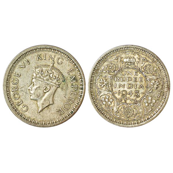 British India: George VI, half silver rupee, 1945, Lahore or Bombay mint, D/II, normal 5,
