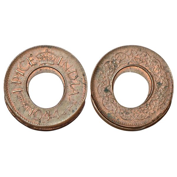 British India: George VI, bronze pice, error, 1944, Lahore mint, die-shifted on both sides, GK 1441.