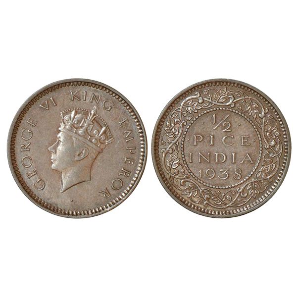 British India: George VI, copper ½ pice, 1938, Calcutta mint, unlisted in PR; GK 1449.