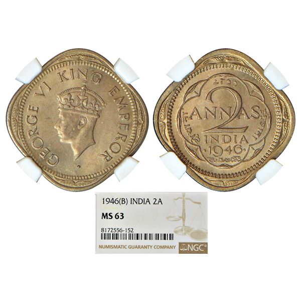 British India: George VI, cupro-nickel 2 annas, 1946, Bombay mint, head type II, PR 922; GK 1370.