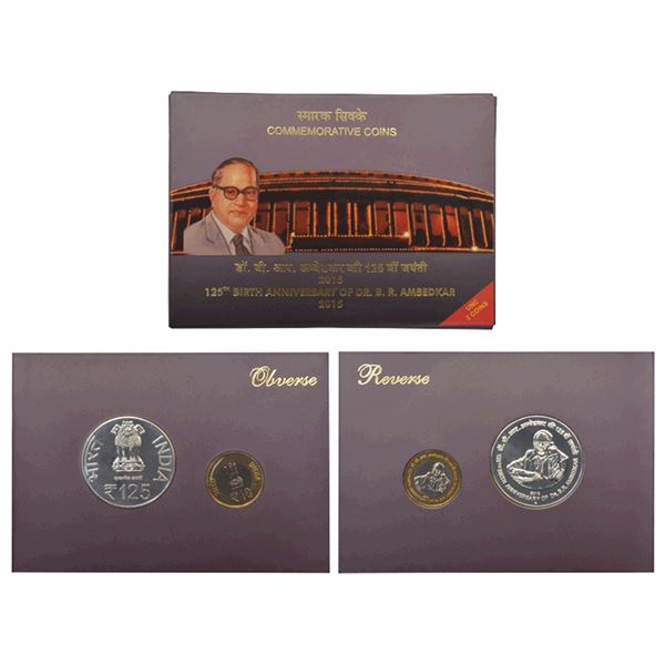 Republic India: 2015, 125th Birth Anniversary of Dr. B.R. Ambedkar, UNC set of 2 coins, 125 rupees