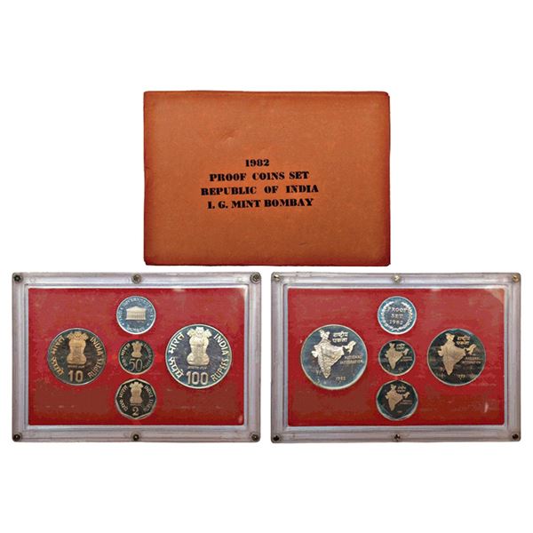 Republic India: 1982, National Integration, Proof set of 4 coins, 100 rupees, 10 rupees, 2 rupees