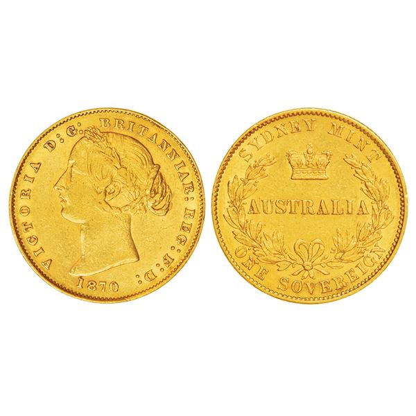 Foreign: Australia, Victoria, gold sovereign, Sydney mint, 1870, KM 4, 7.97g.