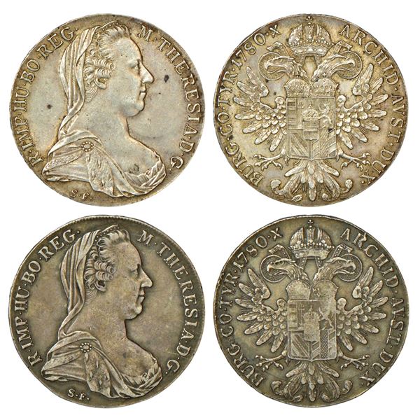 Foreign: Austria-Burgau, Maria Theresa (1740-1780 AD), silver thaler (2), 1780, 'S.F.' mint mark,