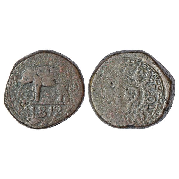 Foreign: Ceylon, British Colony, copper 1/12 rix dollar, 1812, KM 65, 36.64g.