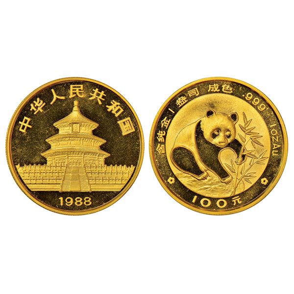 Foreign: China, People's Republic, Panda series, gold 100 yuan, 1988, KM 187, 31.16g (999 fine, 1oz)