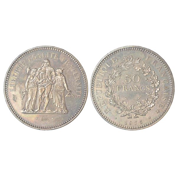 Foreign: France, silver 50 francs, 1975, KM 941.1, 29.87g. Obv: Hercules group.