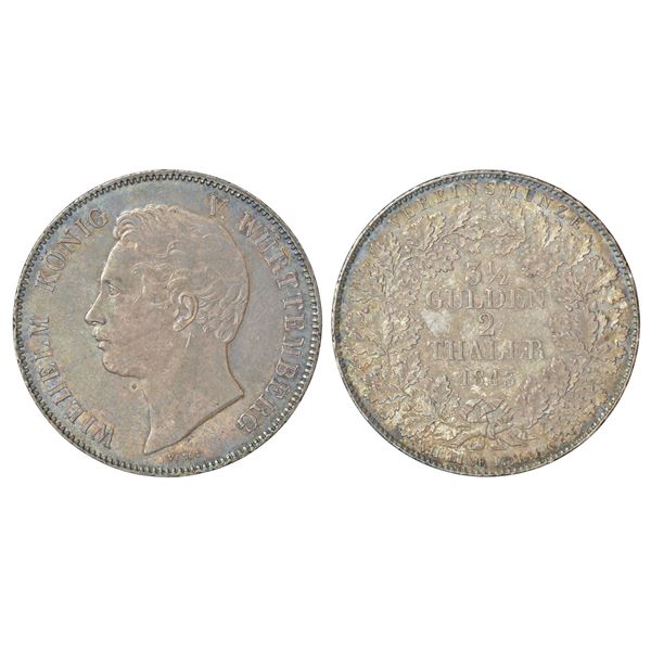Foreign: German State-Wurttemberg, Wilhelm I, silver 2 thaler (3½ gulden), 1843, KM 586, 37.02g.