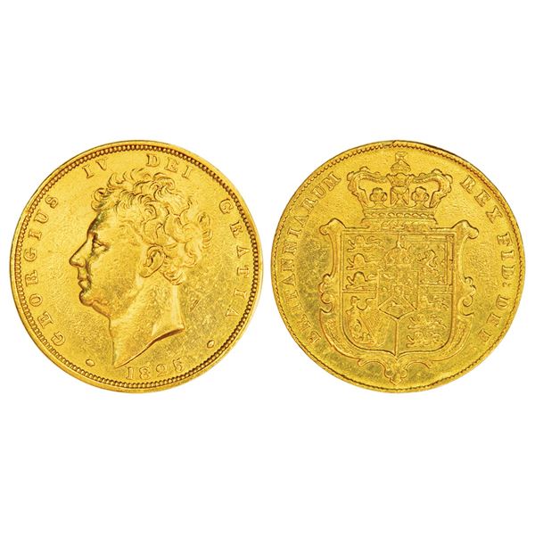 Foreign: Great Britain, George IV, gold sovereign, 1825, KM 696, 7.88g. Obv: Portrait bust of King.