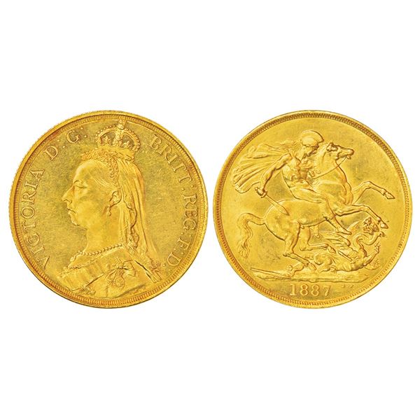 Foreign: Great Britain, Victoria, gold 2 pounds, 1887, KM 768, 15.94g. Obv: Crowned and veiled bust