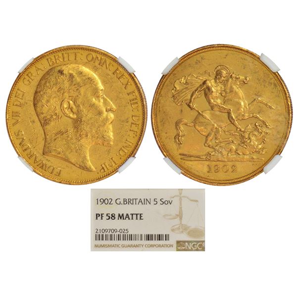 Foreign: Great Britain, Edward VII, gold 5 pounds, 1902, KM 807.