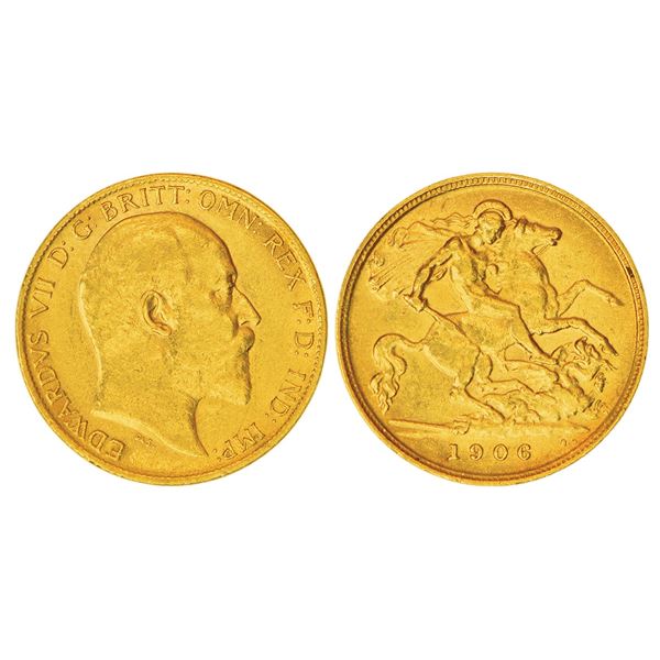 Foreign: Great Britain, Edward VII, gold ½ sovereign, 1906, KM 804, 3.98g. Obv: Portrait bust of Kin