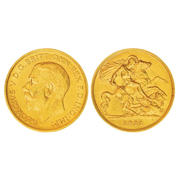 Foreign: Great Britain, George V, gold ½ sovereign, 1911, KM 819, 4.00g. Obv: Portrait bust of King