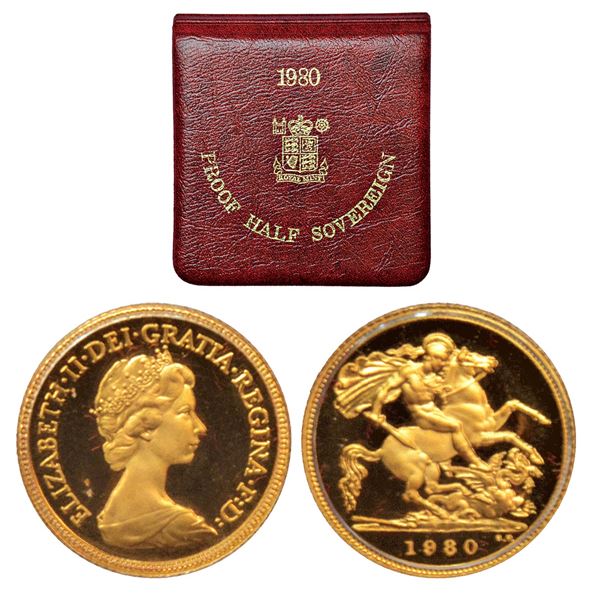 Foreign: Great Britain, Elizabeth II, gold ½ sovereign, Proof, 1980, KM 922,