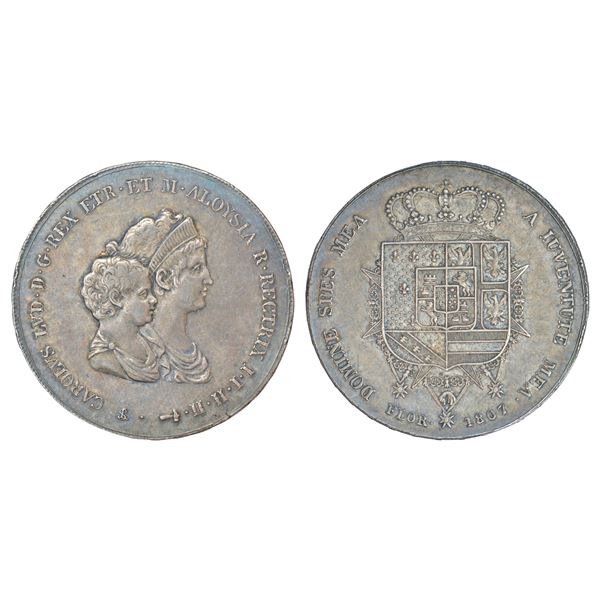 Foreign: Italian State-Tuscany, Charles Louis, silver 10 lire, 1807, KM C49.2, 39.11g.