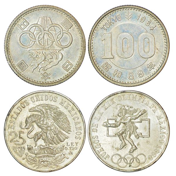 Foreign: Summer Olympics half silver coins (2), (a) Japan, 100 yen, 1964, KM Y#79, 4.84g and (b) Mex