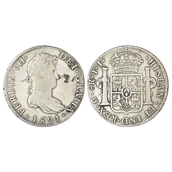 Foreign: Mexico, Ferdinand VII (1808-1821 AD), silver 8 reales, 1821, 'MO'/'JJ' mintmark, KM 111,