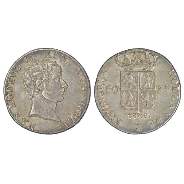 Foreign: Netherlands, Kingdom of Holland, Louis Napoleon, silver 50 stuivers, 1808, KM 28, 26.26g.