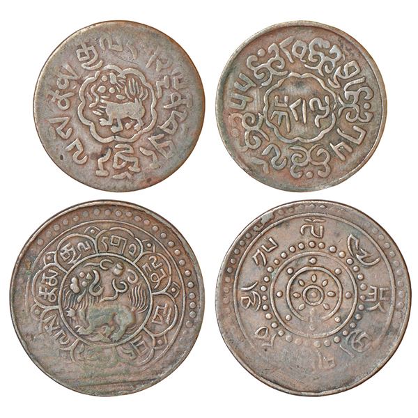 Foreign: Tibet, Ganden Phodrang (1642-1959 AD), copper coins (2), 5 skar and 2½ skar, KM Y19 and Y16