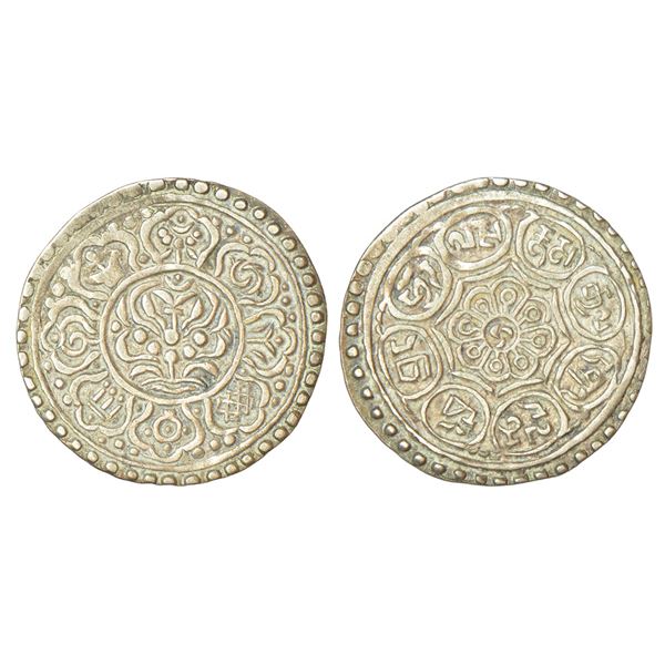 Foreign: Tibet, Ga-Den coinage, silver tangka, ND, 4.72g. Obv: Lotus flower inside center circle sur
